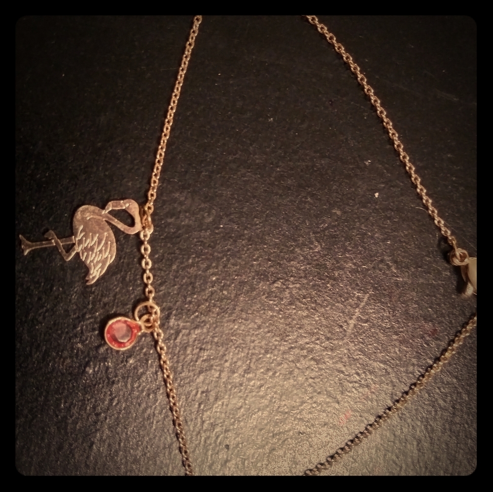 Gold Anklet w/ Flamingo and pink jewel